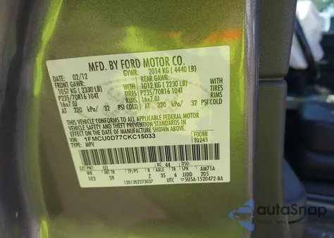 2012 Ford Escape Xlt z USA, uszkodzony, nr VIN 1FMCU0D77CKC15033